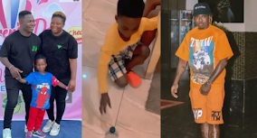 "Make he go face Zlatan" ~ Many reacts as Comedian Dele Omowoli Shares video of his son as he shows his expertise in bottle water challenge [Video]