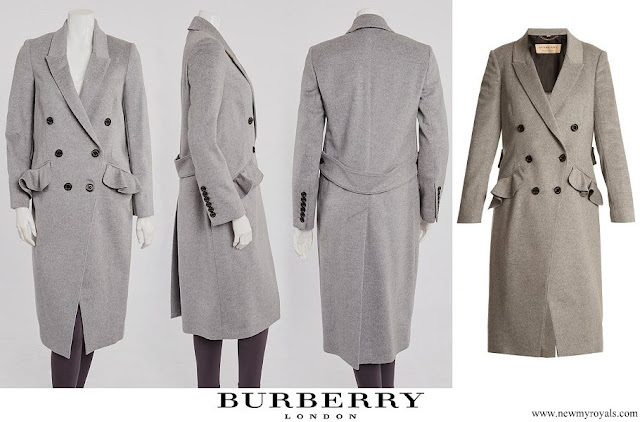Princess Beatrice wore Burberry Gray Wool and Cashmere Trentwood Double Breasted Coat