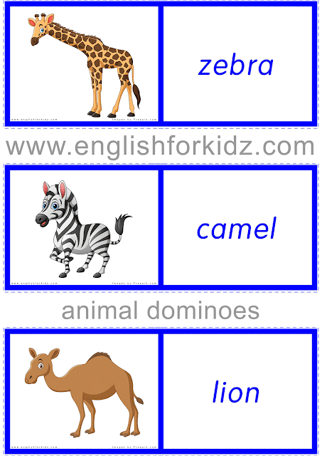 Printable African animals dominoes - free ESL materials