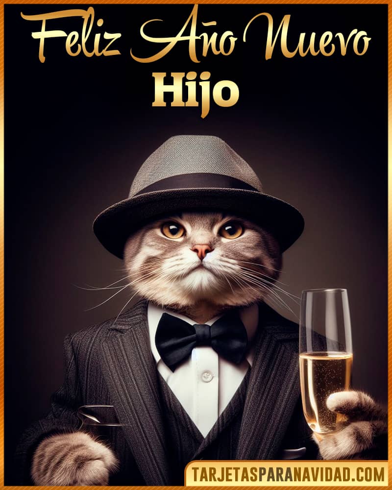 Tarjeta De Feliz Año Nuevo De Gato Gracioso Para Hijo