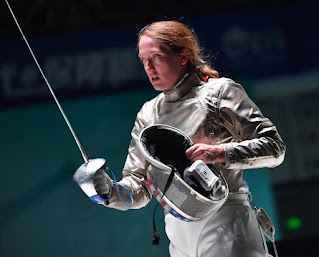 Navy Ensign Eliza Stone competed in the World Championship as a member of Team  USA. She would go on to be ranked fourth in women's fencing. (Photo courtesy of Navy Ensign Eliza Stone)