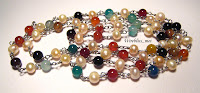 Wire wrapped Multi colored agate & pearl necklace