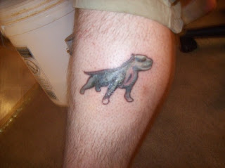 Cute Bull Dog Tattoo on Calf Muscle