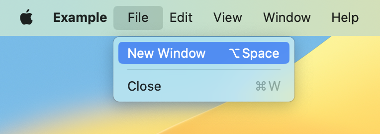 macOS Scene keyboardShortcut：option+space