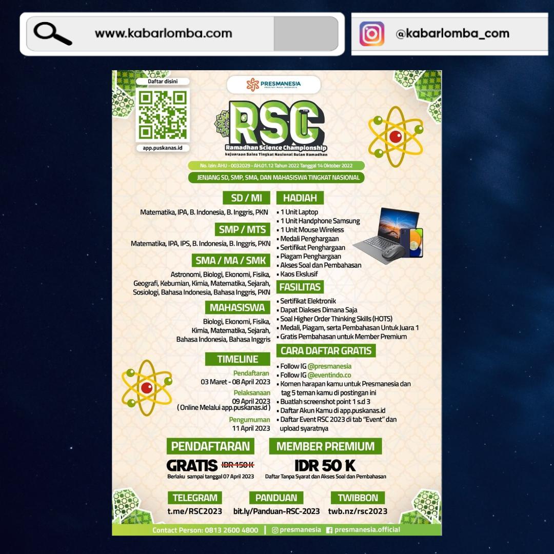 Olimpiade Online Gratis 2023 Ramadhan Science Championship (RSC)