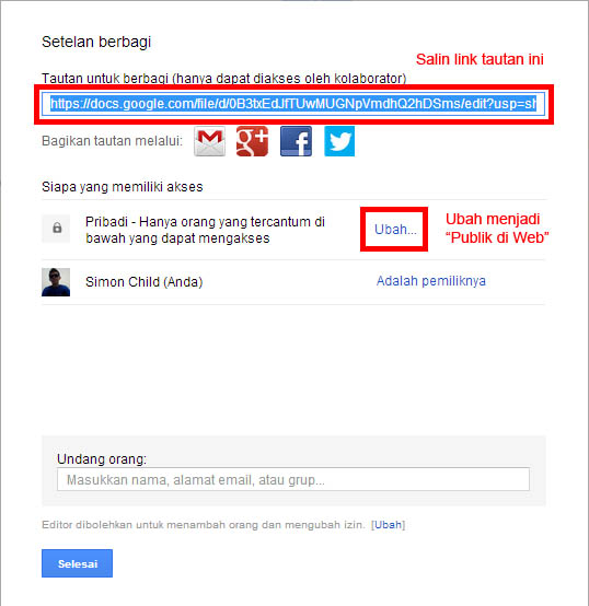 share file google drive ke publik