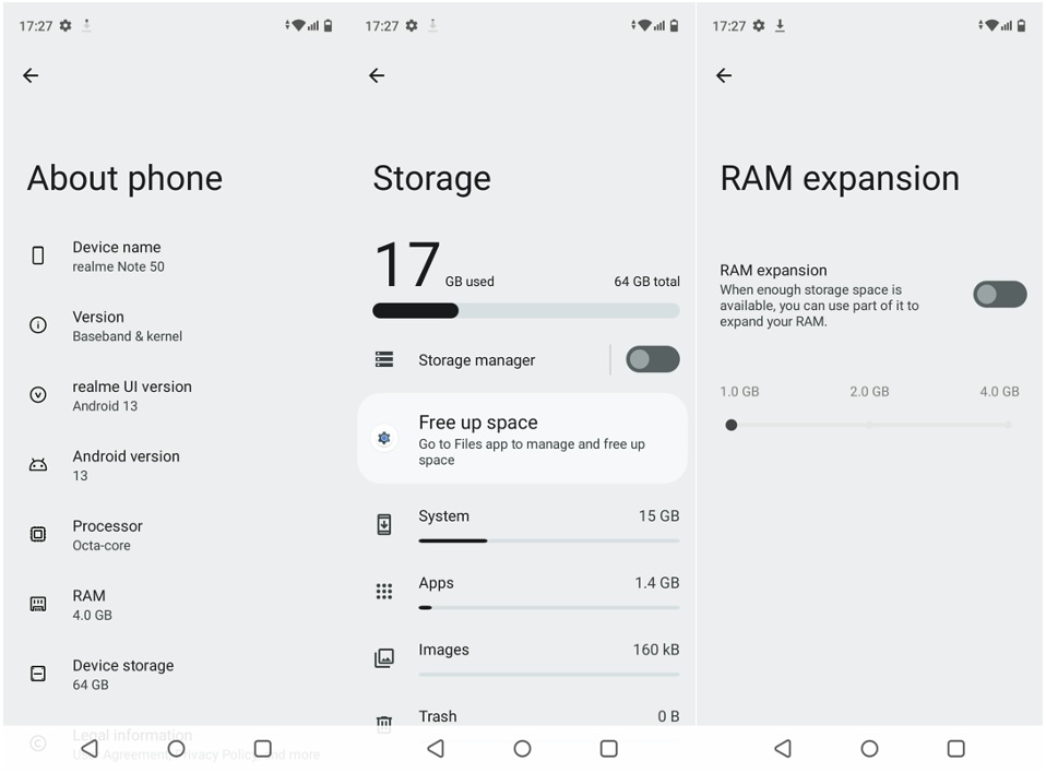 realme Note 50 About Phone, Storage, and Dynamic RAM Expansion