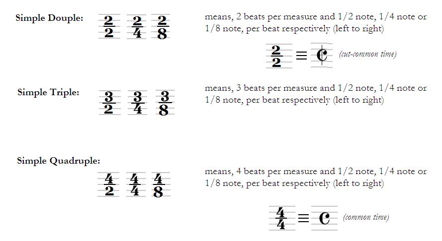 time signature. The common time signatures are