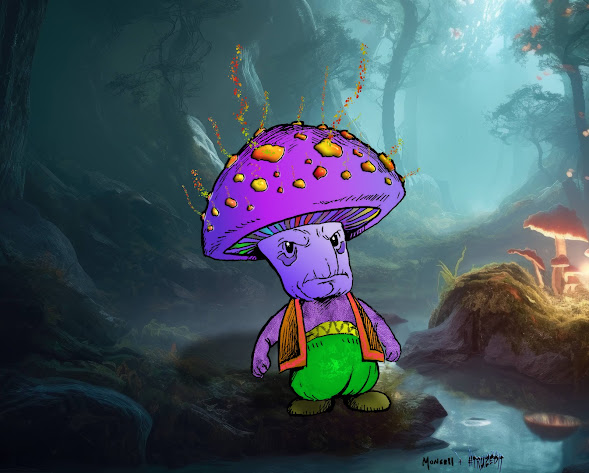 Mushroom Man standing in a forest