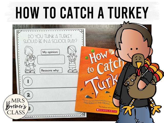 How to Catch a Turkey book activities unit with literacy printables, reading companion activities, lesson ideas, worksheets, and a craft for Kindergarten and First Grade