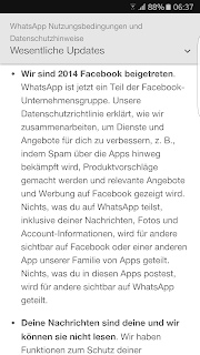 Screenshot WhatsApp Nutzungsbedingungen und Datenschutzrichtlinie Wesentliche Updates I