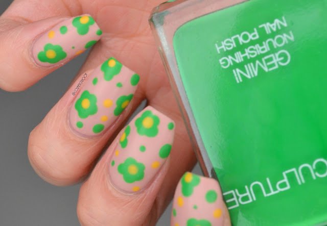 Matte Green Flower Nail Art