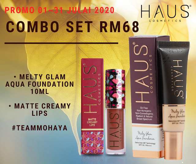 SET COMBO SIMPLE HAUS COSMETICS FOUNDATION + LIPMATTE PROMOSI RM68.     Combo simple ni adalah gabungan Aqua Foundation ➕ Lipmatte yang akan membuatkan kulit wajah uolls look simple tapi sempurna, tidak bercapuk dan full coverage lagi     Melty Glam Aqua Foundation adalah:  💧water based  💧sesuai untuk kulit orang Asia  💧tekstur yang ringan dan mudah disapu  💧kaya dengan bahan treatment kulit wajah  💧mengandungi bahan terunggul : Seboclear MP  💧berfungsi sebagai sunscreen dan sunblock     Nak mekap tahan lama dan tidak bercapuk. Apa kata korang guna melty glam aqua foundation ni.  Foundation ni juga mampu merawat kulit korang yang berjerawat, jeragat dan kulit kusam. Best kan? Ada dalam 7 code tona.     Matte Creamy Lips dengan menggunakan Anti-Crack Technology  ✔️ Ada 12 Code Warna :  💋 Leen 💋 Farah  💋 Tini 💋 Naja  💋 Huda 💋 Shiela  💋 Muna 💋 Lina  💋 Haza 💋 Nadia  💋 Murni 💋 Yuma     So jom ... jangan tunggu tunggu lagi