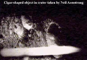 A cigar shaped unidentified object in cater taken by Neil Armstrong