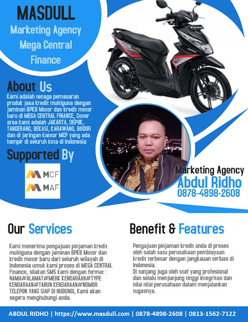 Kredit Multiguna Jaminan BPKB Motor di Mega Central Finance Area Jakarta, Depok, Tangerang, Bekasi, Bogor, Bandung, dan Banten