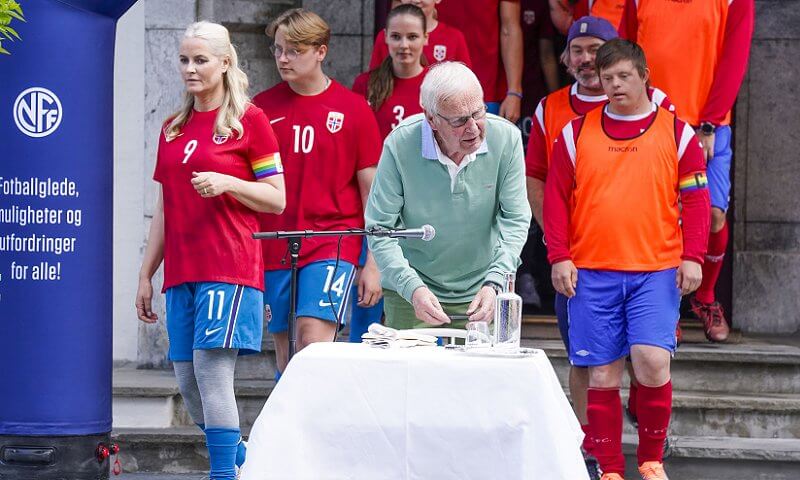 Crown Prince Haakon, Crown Princess Mete Marit of Norway with son Prince  Sverre Magnus and daughter Princess Ingrid Alexandra attend the women's  handball Final match for gold medal, Norway vs Montenegro at