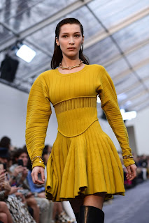 Bella Hadid In Yellow Dress At Roberto Cavalli Runway, Milan Fashion Week