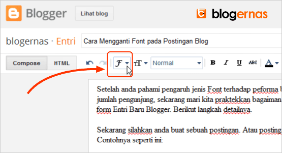 Cara Mengganti Font pada Entri Baru Postingan Blog