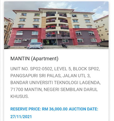 Contoh listing lelong dah drop harga rezab; harga rezab cuma RM36,000