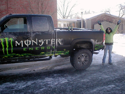 This truck filled with Monster energy drinks was at UMass today giving away