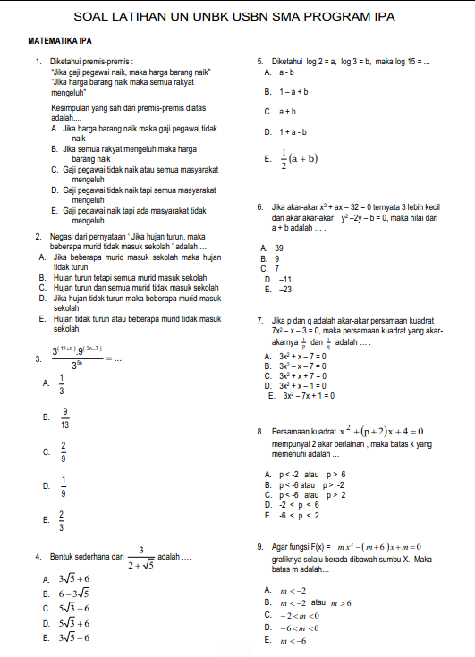 Soal Mtk Kelas 12 Usbn