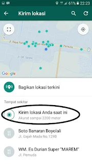 tampilan lokasi yang akan dishare melalui whatsapp