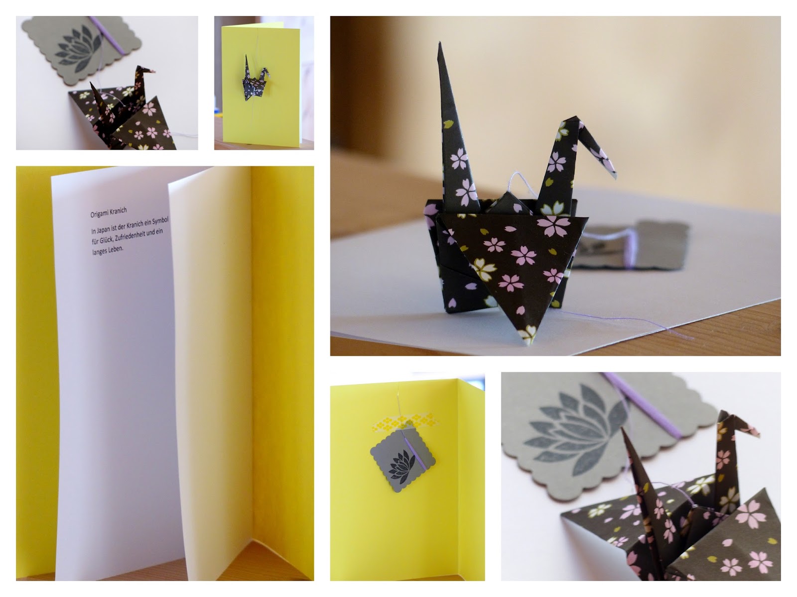 Landherz Origami Kranich Gebutstagskarte
