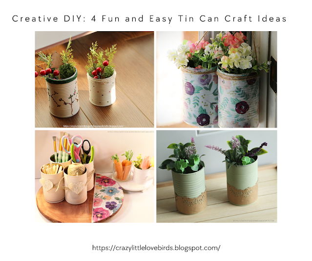 Collage showing four ways to decorate metal cans