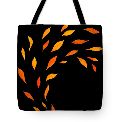 Orange Fall Leaves on Black Tote Bag Watercolor by Irina Sztukowski