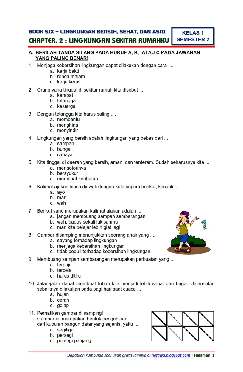 Download Soal Tematik Kelas 1 Semester 2 Tema  6 Subtema 2 