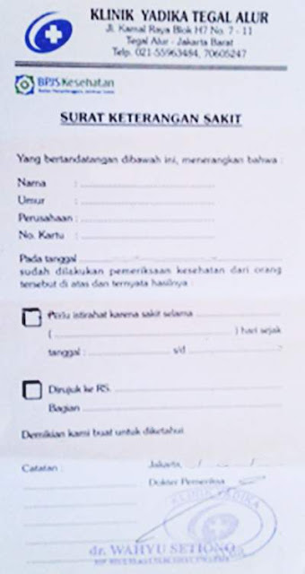 contoh surat keterangan sakit