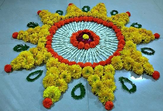 circular Different flower rangoli design