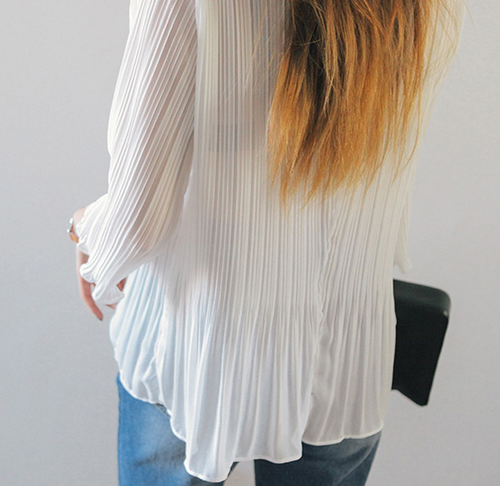 Lace-Neck Shirring Blouse