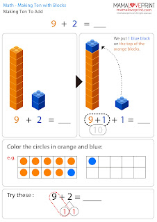 MamaLovePrint . Grade 1 Math Worksheets . Making Ten with Blocks for Addition PDF Free Download