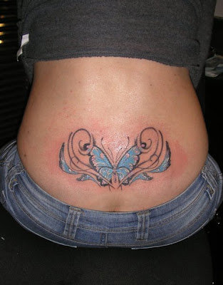 sexy girl with butterfly tattoo on left back body picture