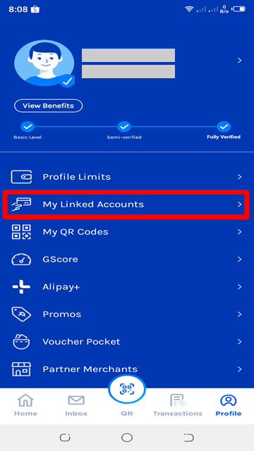 my linked accounts gcash