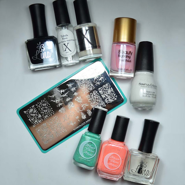 all products used for nail art arranged in flat lay