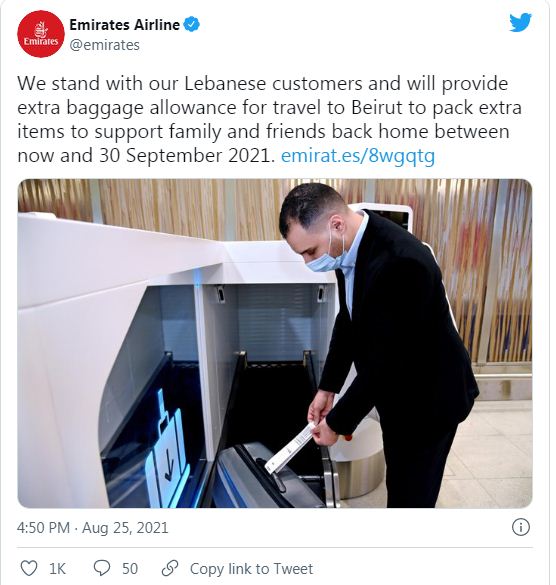 Emirates offers Lebanon passengers extra baggage allowance for ‘goods and medicines’