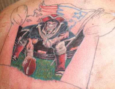 About five years ago I designed my own Patriots tattoo for my back.