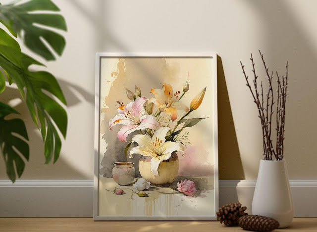 watercolor floral stilllife painting by biju varnachitra, extremely beautiful watercolor wall art