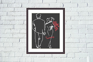 Dating cross stitch Romantic embroidery Black Aida - Tango Stitch