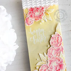 Sunny Studio Stamps: Pink Peonies Eyelet Lace Border Dies Easter Card by Candice Fisher