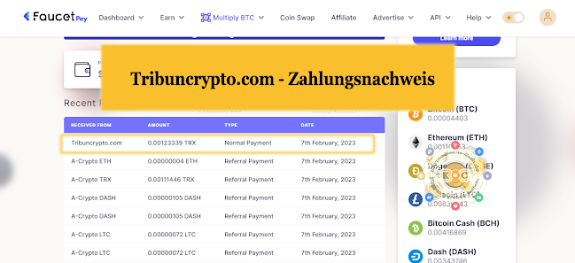 Tribuncrypto.com Zahlungsnachweis Februar 23