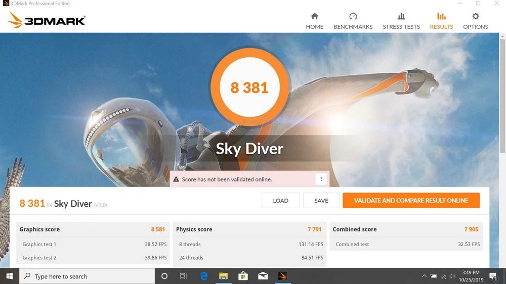 Benchmark 3DMark Sky Diver Asus ZenBook UM431DA