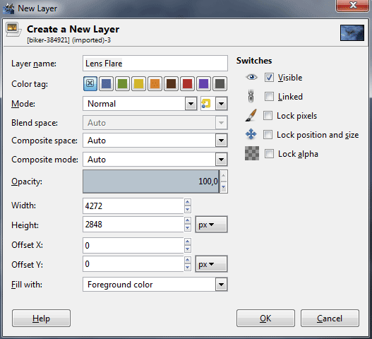 The New Layer dialog box.