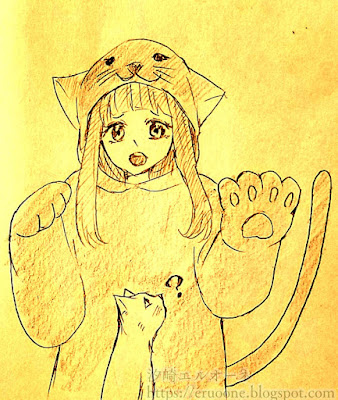 猫の着ぐるみ女の子絵イラスト