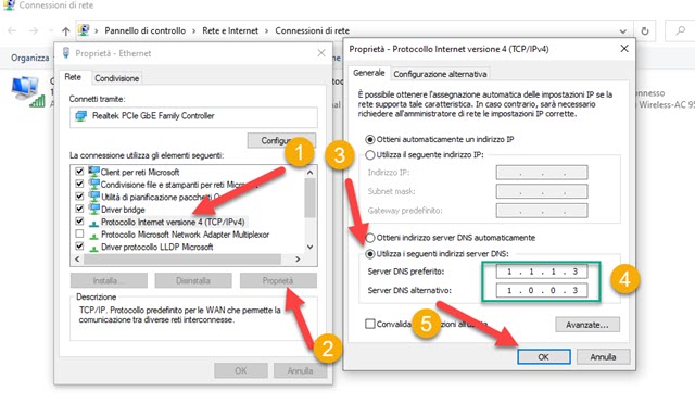 modificare i dns nel protocollo internet versione 4