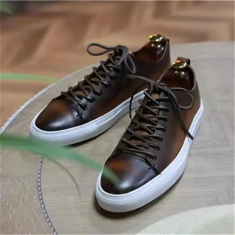 vintage brown gradient mens casual shoes with white sole