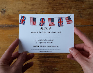 Bespoke Royal Wedding Stationery RSVP bunting by Alice Draws The Line