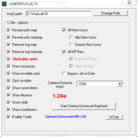  Garena Universal Maphack for warcraft 1.24b/c/d/e 1.26a 1.25b patch 